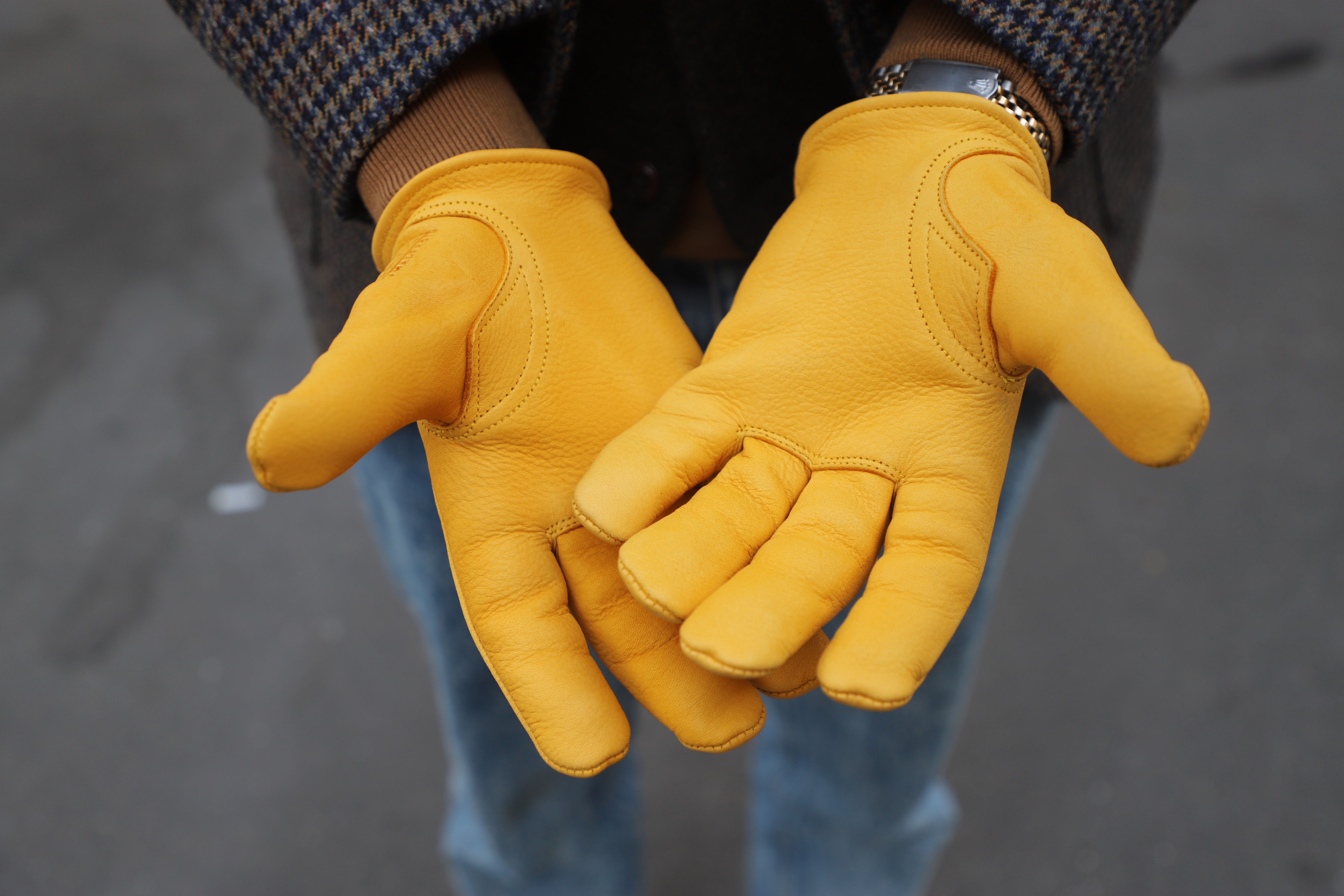 Gants de travail jaunes combinés en cuir refendu pour enfants Home